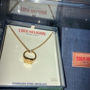 TRUE RELIGION STAINLESS STEEL Gold Ring CHAIN NECKLACE 20+2 INCHES